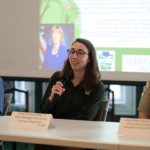 Center, Corie Eckman, ’21M, park manager, Pine Grove Furnace State Park, DCNR; speaks as part of an alumni panel discussion at SRU.