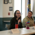 From left, SRU alumni serving on a panel discussion included Emily Borcz, ’04, regional supervisor, Pennsylvania Outdoor Corps; Corie Eckman, ’21M, park manager, Pine Grove Furnace State Park, DCNR; Brandi Miller-Parrish, ’05, environmental education specialist, Jennings Environmental Education Center, DCNR; and Jake Weiland, ’05, park manager, Point State Park, DCNR.