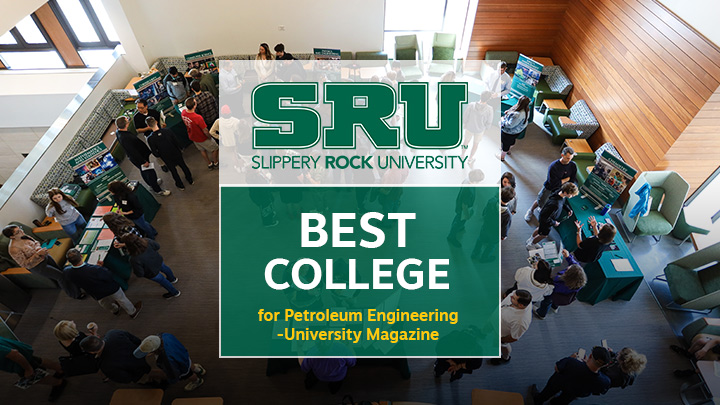 Graphic of students at a career fair with SRU logo and Best College