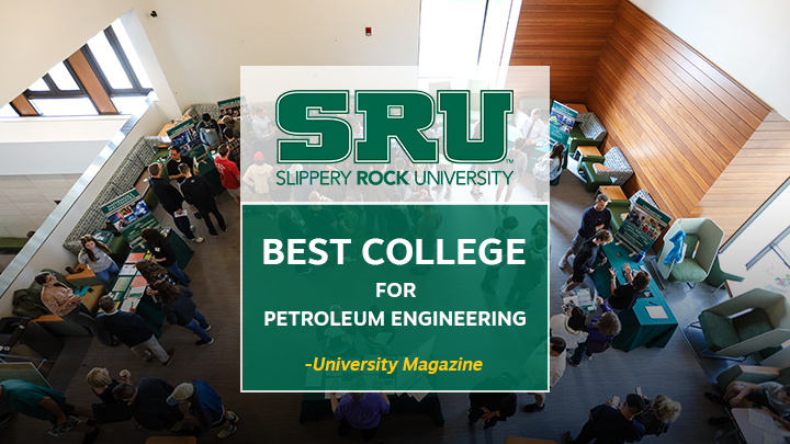 Graphic of students at a career fair with SRU logo and Best College