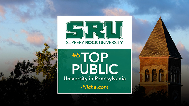 Graphic that reads #6 Top Public University in Pennsylvania by Niche.com over a campus image of Old Main.