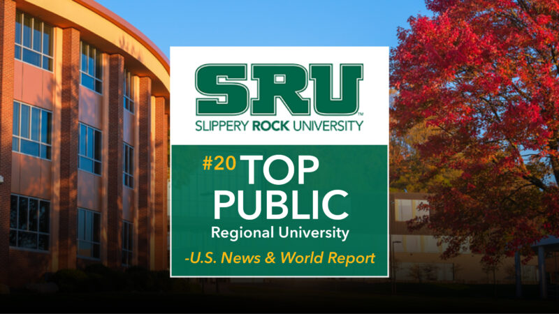 Vincent Science Center at SRU behind a graphic that says #20 Top Public.
