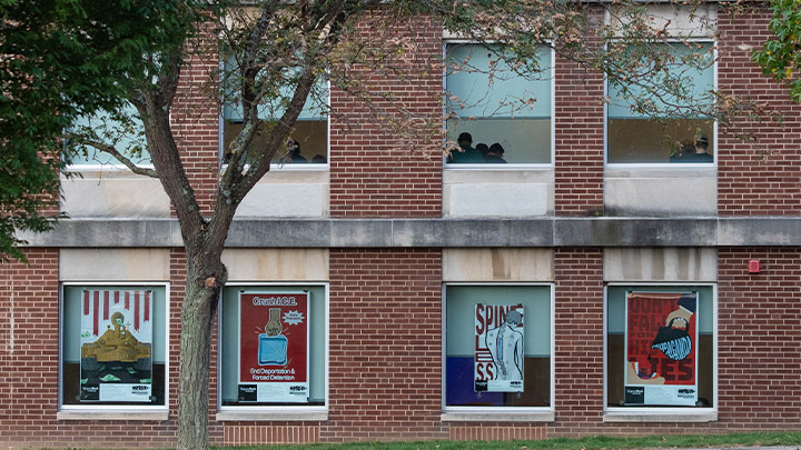 Art work in the windows.