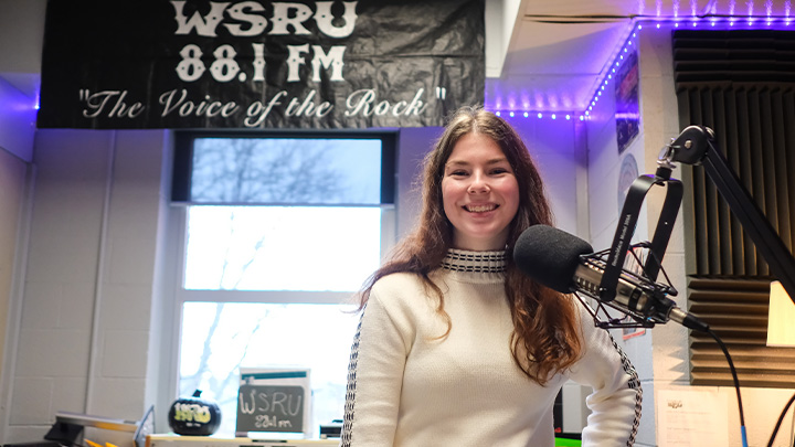 Delaney Shaffer in the WSRU-FM studio.