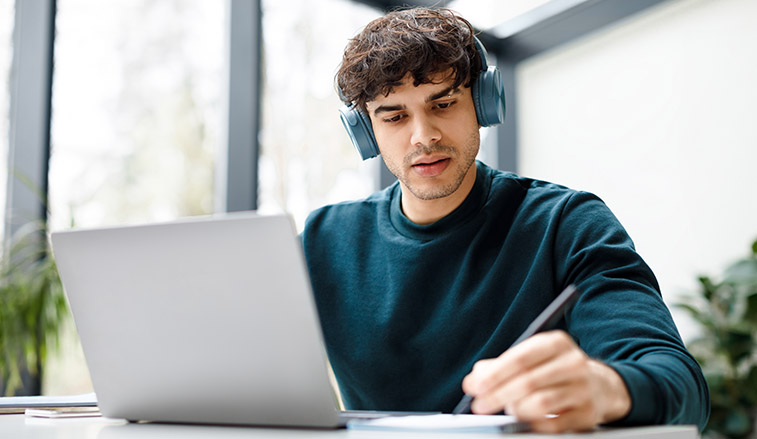 Student studying on computer
