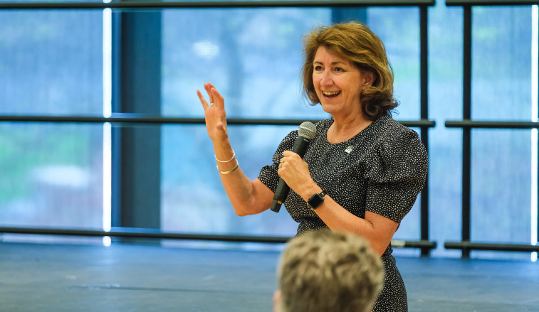 Karen Riley giving a speech