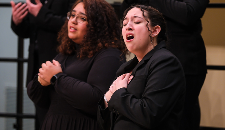 Students singing in a choir