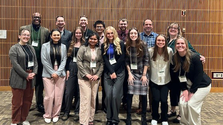 Slippery Rock University professors and students who attended the Commonwealth of Pennsylvania University Biologists Meeting, April 5, in Bloomsburg included, front row from left to right, Alliyah Slifkin, Alicia Pflugh, Jennifer Klink, Heer Zaveri, Anna Greer, Madison Pifer, Erin Melcher, Roni Kaufman, and, back row from left to right, Wayne Forbes, Christopher Maltman, Cory Shoemaker, Qiuke Pebly, Brandon Dedrick, Paul Falso and Stacy Hrizo.