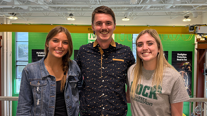 SRU safety management majors who earned ASSP scholarships included, from left to right, Elia McKnight, Alex Momyer, and Emmalee Henthorn.