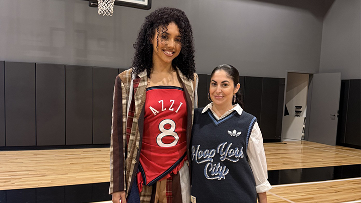 Shot-makers Azzi Fudd of the national champion University of Connecticut women’s basketball team with Dominique Oliveto, ’11, a Slippery Rock University alumnus, who photographed Fudd for the cover of SLAM magazine.