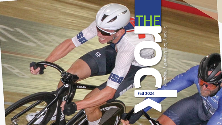 Rockmag article cover featuring cyclists racing
