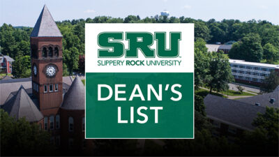 SRU logo with Dean's List graphic in front of campus image.