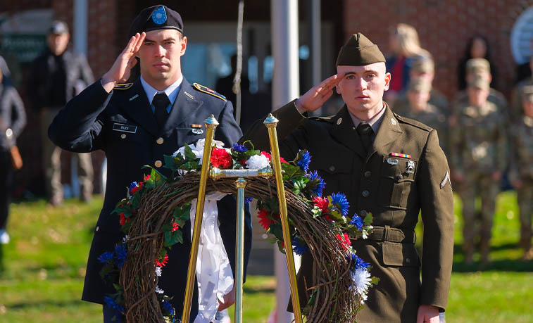 Cadets from Slippery Rock University’s Army ROTC program will participate in SRU’s annual Veterans Day ceremony, Nov. 11, at the Alumni House.