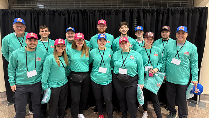 Group of sport management students from SRU at the NFL's Super Bowl Experience.