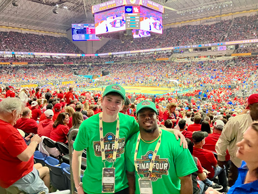 Slippery Rock University sport management students John Del Vecchio and Tyree Johnson at the Alamodome.