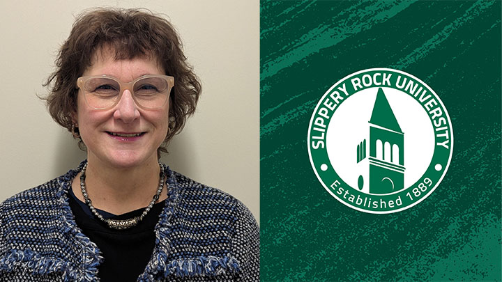 Portrait of woman next to SRU logo