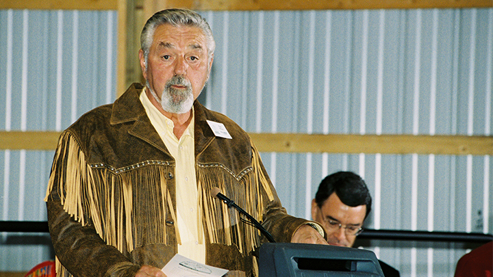 Paul Rizza, SRU professor emeritus, is pictured at the 2005 dedication of the Storm Harbor Equestrian Center. Rizza, who died March 13, devoted his life to Slippery Rock University as a faculty member and dedicated supporter of the equestrian center.