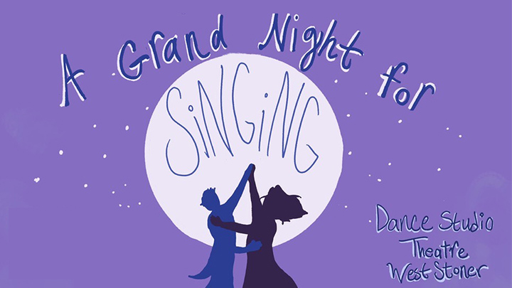 Graphic that says Grand Night for Singing with two dancers in front of a moon.