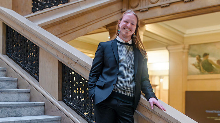 SRU alumnus Tyler Anderson, ’23, is the arts education program coordinator at the Pittsburgh Cultural Trust who named to the Pittsburgh Business Times 30 Under 30 list (photo by Evangeline Mensah-Agyekum).