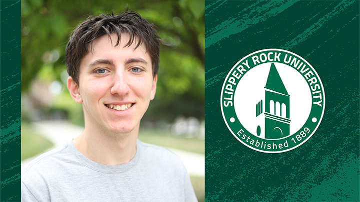 Portrait photo of Samuel next to an SRU logo