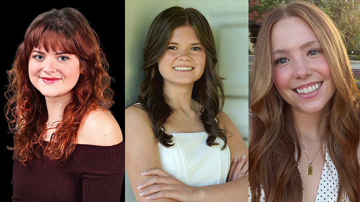 Headshot portraits of three women