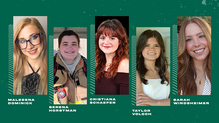 Headshot photos of five students.