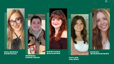 Headshot photos of five students.