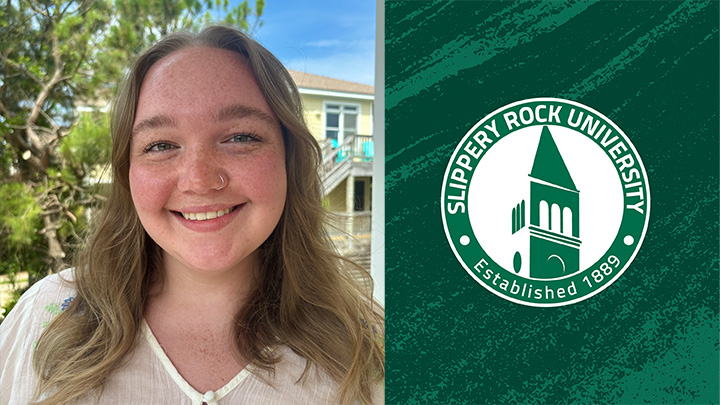 Portrait photo of Lydia Seaton next to SRU logo