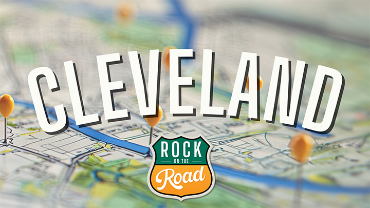 Map with Cleveland over a logo that says Rock on the Road