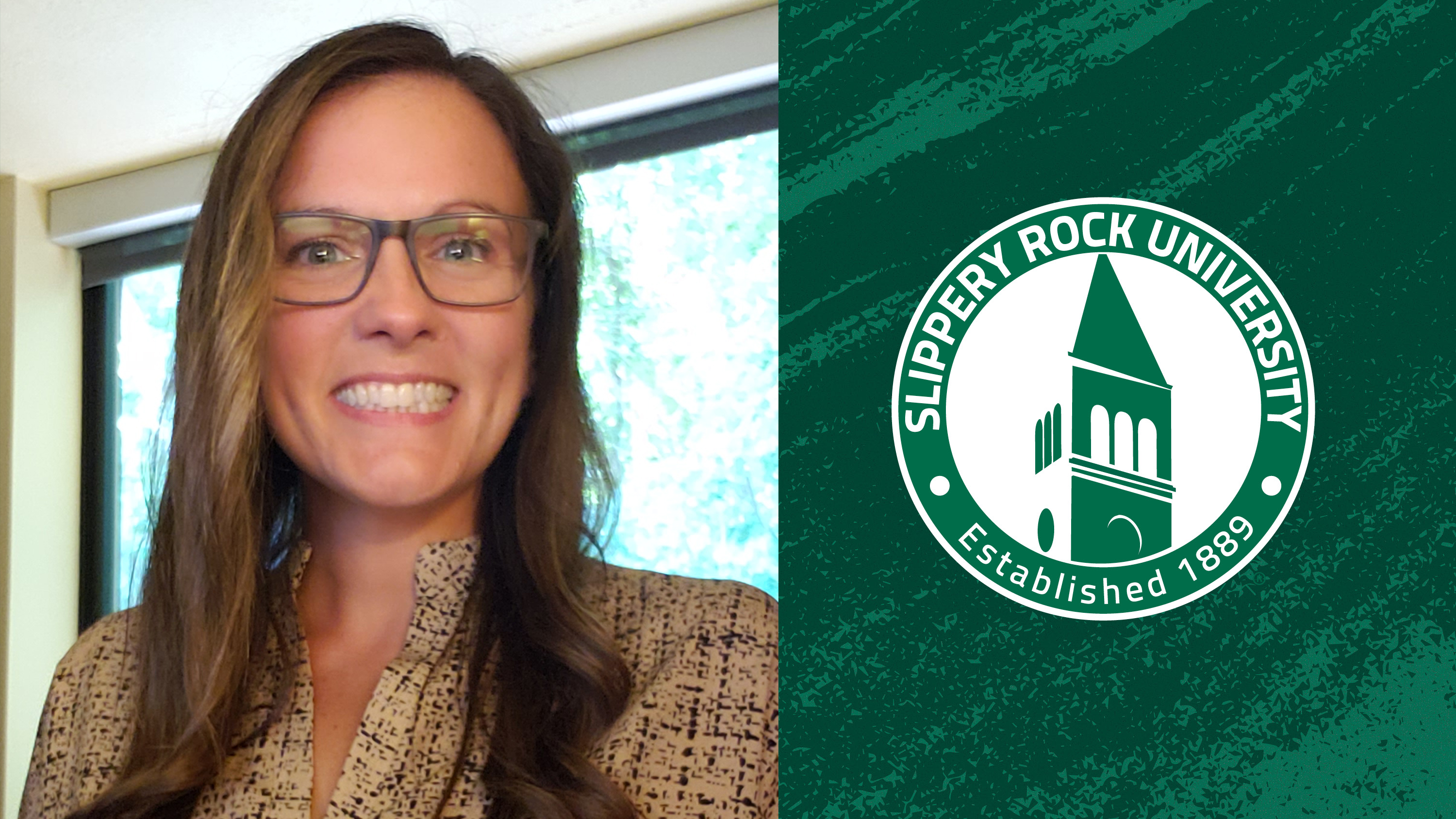 Portrait photo of Heather Bright next to SRU logo.