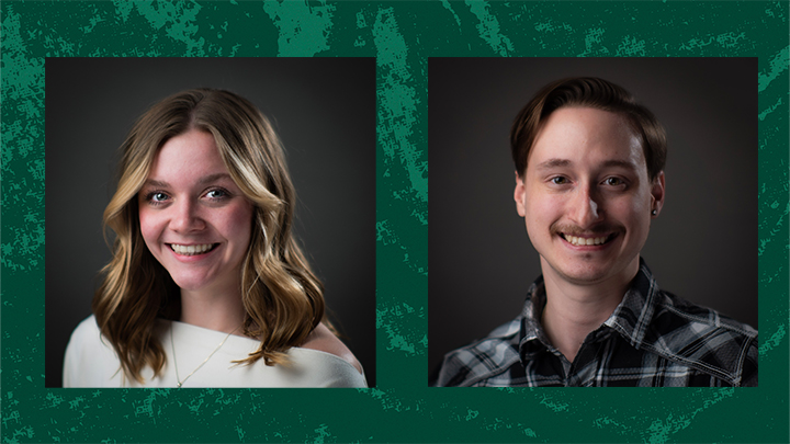Two portrait photos of Keira Mayhue and Ethan Aeschbacher
