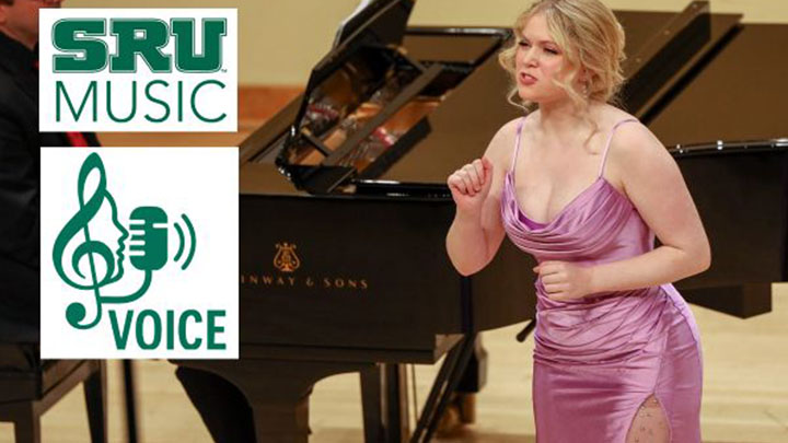 Woman performing in front of piano.