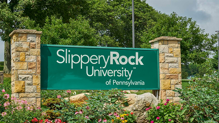 Sign at entrance of Slippery Rock University.